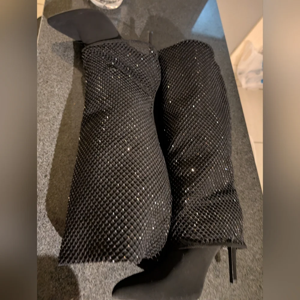 👢👢Elegant Black Rhinestone Knee-High Boots